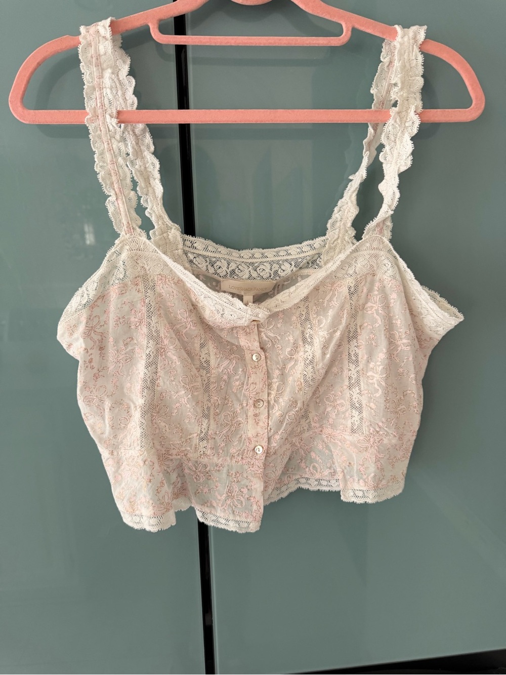 LoveShackFancy Blush Lace Button-Front Cami - Picture 7 of 7